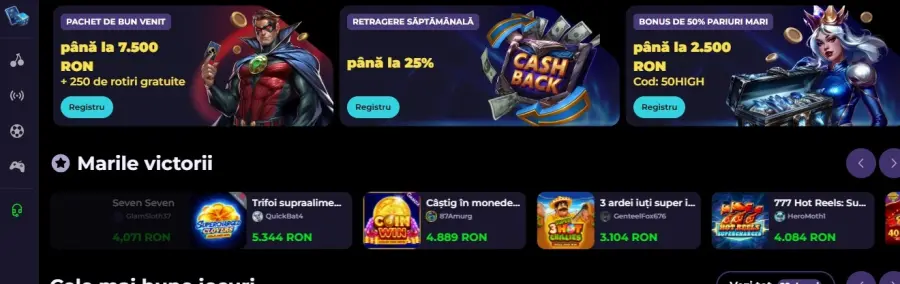 Interfața principală a Highflybet Casino